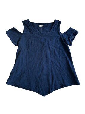 Oh My Gauze Women's Size 2 Navy Blue Cotton Cold Shoulder Top
